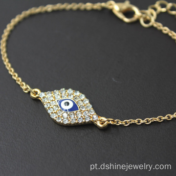 Mau-olhado frisado Hamsa pulseira strass pavimentar Link pulseira